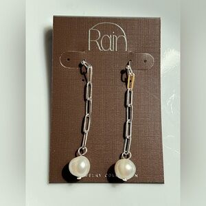 Earrings Silver And Pearl Paper Chain Drop by Rain